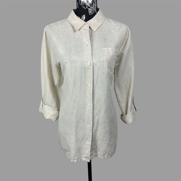 Liz Claiborne Linen Long Sleeve Button-Up - Women’s Large - Picture 1 of 4